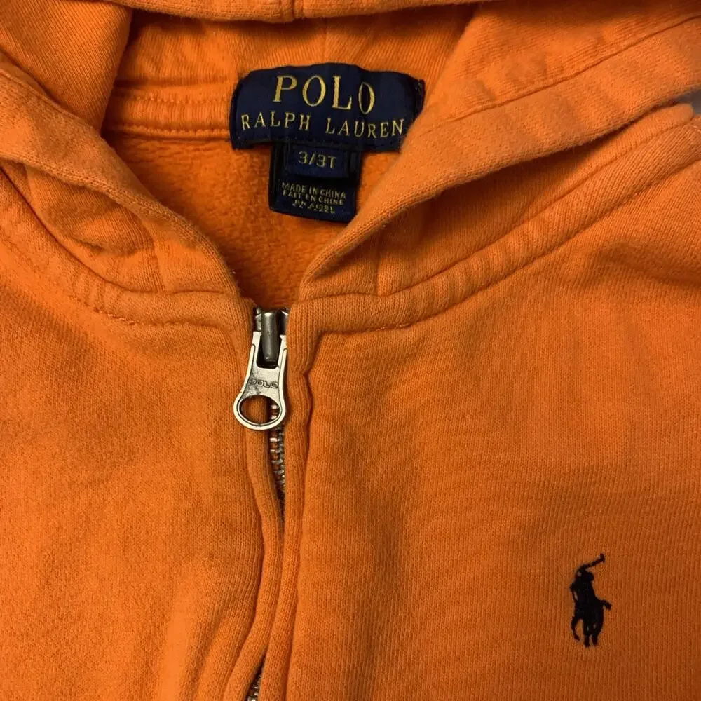 Polo Ralph Lauren Toddler 3T Orange Zip Hoodie Sweatshirt Full Zip Jacket